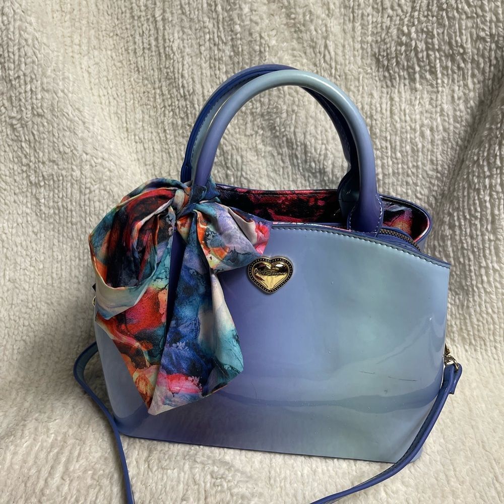Betsey Johnson Lavender Iridescent Satchel with Multicolor Scarf